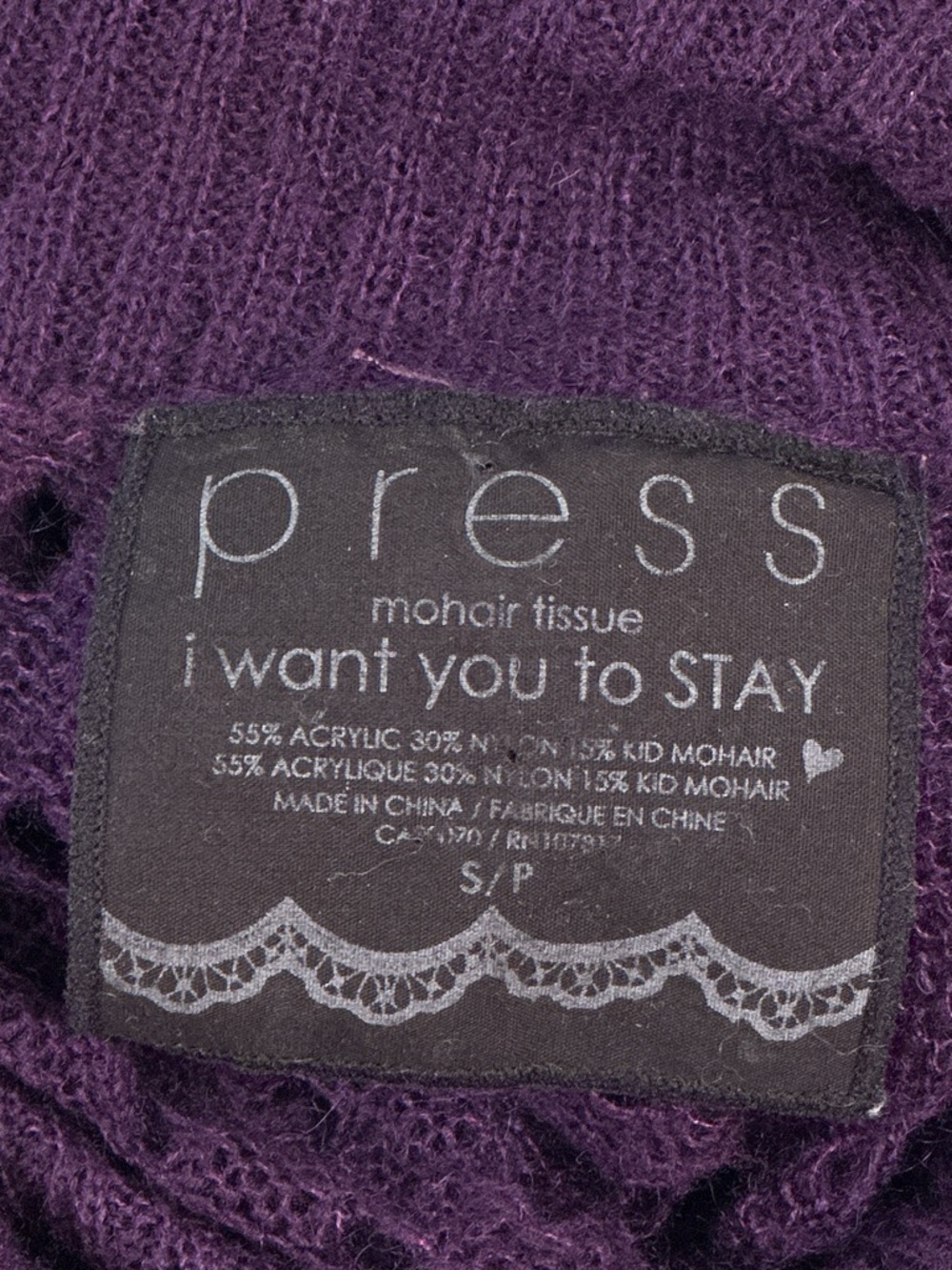 Press Women’s Mohair Turtleneck Open Knit Sweater Purple Size S - Picture 7 of 9